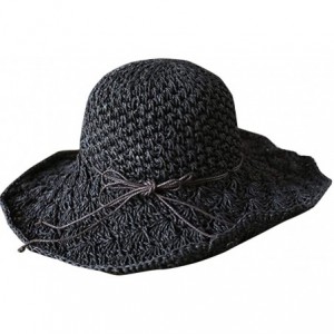 Sun Hats Women's Wide Brim Floppy Summer Sun Hat UPF 50+ Beach Staw Hat - 2 Black - CI199ZK0HCH $45.90