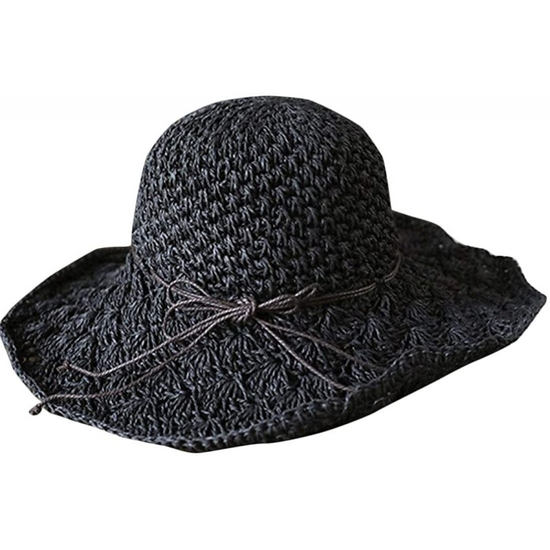 Sun Hats Women's Wide Brim Floppy Summer Sun Hat UPF 50+ Beach Staw Hat - 2 Black - CI199ZK0HCH $44.82