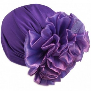 Skullies & Beanies Women Big Flower Elastic Beanie Head Wrap Chemo Cap Hat - Purple - CY18DA2GO0E $20.20