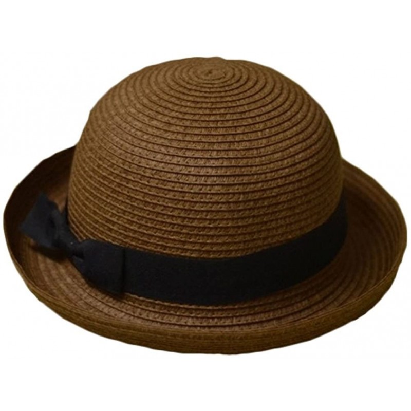 Sun Hats Bowknot Straw Summer Bowler Hat Sun Cap Hat for Ladies Womens - Dark Coffee Adult - CS12FU5BTLF $15.35