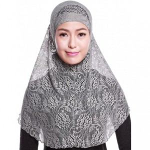 Balaclavas Women's Lace Muslim Islamic Hijab Soft Neck Head Wraps Cap with Outer Scarf - Grey - CC12MQMUF6F $21.65