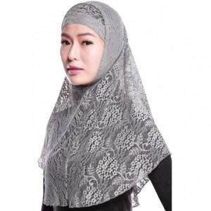 Balaclavas Women's Lace Muslim Islamic Hijab Soft Neck Head Wraps Cap with Outer Scarf - Grey - CC12MQMUF6F $18.88