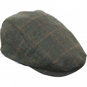 Newsboy Caps Mens Herringbone Tweed Wool Check Grandad Flat Caps Hats Vintage Green Grey Blue Brown - Olive - CY18G3SRK3G $55.63