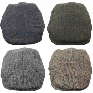 Newsboy Caps Mens Herringbone Tweed Wool Check Grandad Flat Caps Hats Vintage Green Grey Blue Brown - Olive - CY18G3SRK3G $18.75