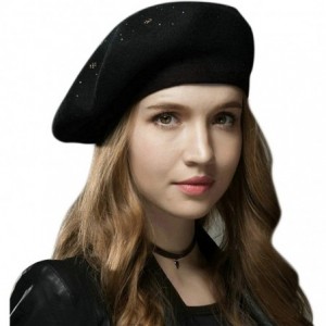 Berets Women Beret Hat French Wool Beret Beanie Cap Classic Solid Color Autumn Winter Hats - Black - CA18HC3T7SS $29.75