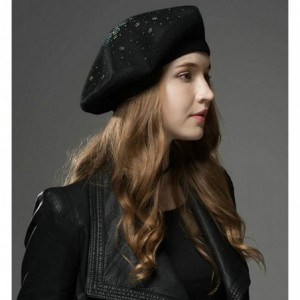 Berets Women Beret Hat French Wool Beret Beanie Cap Classic Solid Color Autumn Winter Hats - Black - CA18HC3T7SS $32.45