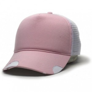 Baseball Caps Plain Cotton Twill Mesh Adjustable Snapback Low Profile Baseball Cap - Distressed Soft Pink/White - C9186N7I8C7...