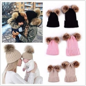 Skullies & Beanies Adults Children Kids Double Fur Winter Casual Warm Cute Knitted Beanie Hats - Wine Red - CN18A96DRDO $22.17
