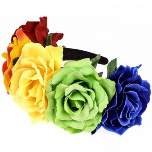 Headbands Boho Floral Crown Rose Flower Headband Hair Wreath - Rainbow Rose Hair Band - CJ196OS6WHM $20.60