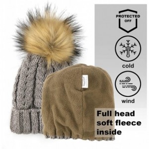 Skullies & Beanies Knit Hat for Women - Pom Cable Winter Warm Fleece Beanie - Wool Snow Cuff Outdoor Ski Cap - C818G2I5RYK $1...