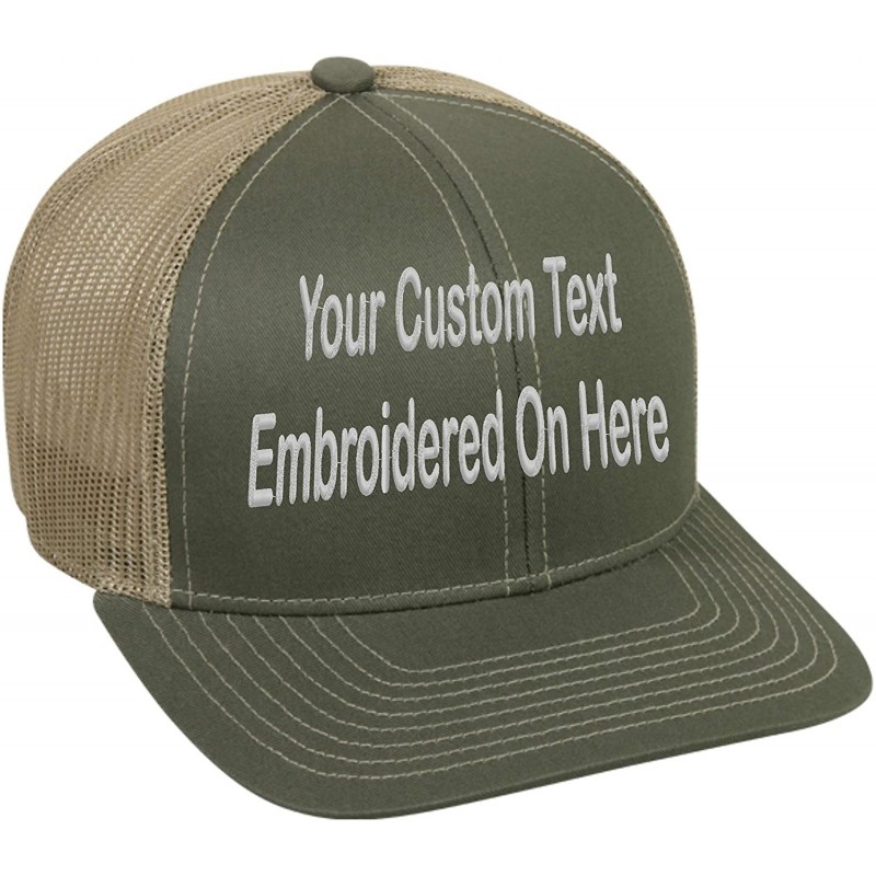 Baseball Caps Custom Trucker Mesh Back Hat Embroidered Your Own Text Curved Bill Outdoorcap - Olive/Tan - CZ18K5M4CQZ $47.64