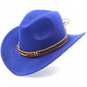Cowboy Hats Unisex Western Cowboy Hat Felt Punk Roll Up Brim Sombrero Hombre Caps - Blue - CH18IKAGWIG $18.13