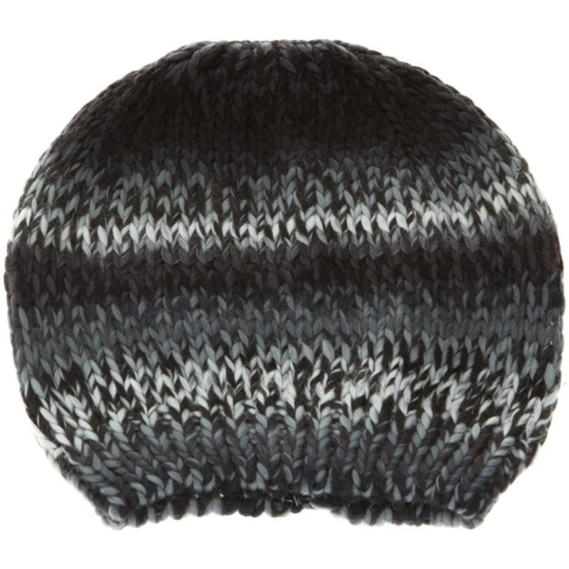 Skullies & Beanies Colorful Crochet Knit Messy Mom Bun Beanie Toboggan Hat for Women Ponytail Hole - Grey & Black Ombre - CJ1...