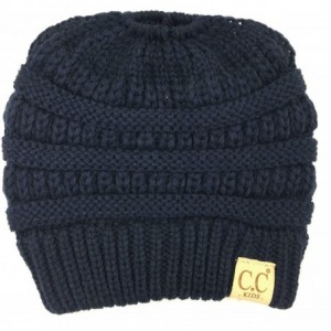 Skullies & Beanies Beanie Tail Kids Soft Stretch Cable Knit Messy High Bun Ponytail Beanie Hat - Navy - C618L5S0DED $31.37