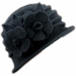 Bucket Hats Flower 100% Wool Dome Bucket Hat Winter Cloche Hat Fedoras Derby Hat - B-black - CC18HDAMIWH $28.46