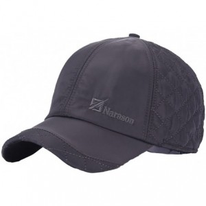 Baseball Caps Men's Warm Cotton Padded Quilting Plaid Peaked Baseball Hat Cap with Ear Flap - Gray - CS125RLSNBV $17.38