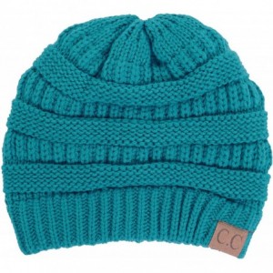 Skullies & Beanies Soft Cable Knit Warm Fuzzy Lined Slouchy Beanie Winter Hat - Teal - CH18Y8ESELO $24.34