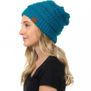 Skullies & Beanies Soft Cable Knit Warm Fuzzy Lined Slouchy Beanie Winter Hat - Teal - CH18Y8ESELO $26.83