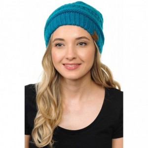 Skullies & Beanies Soft Cable Knit Warm Fuzzy Lined Slouchy Beanie Winter Hat - Teal - CH18Y8ESELO $26.83