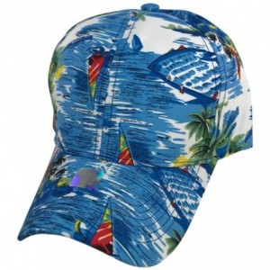 Baseball Caps Floral Print Baseball hat - Hawaiian Flower Baseball Caps - Blue Sail Boat Floral Print - CR18R544E6X $29.22