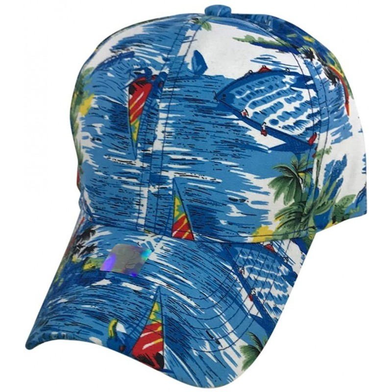 Baseball Caps Floral Print Baseball hat - Hawaiian Flower Baseball Caps - Blue Sail Boat Floral Print - CR18R544E6X $27.22