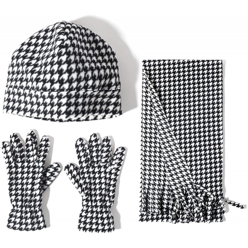 Skullies & Beanies Women Winter Fleece Beanie Gloves Scarf Set - Herringbone - C218A2XGR7N $26.68