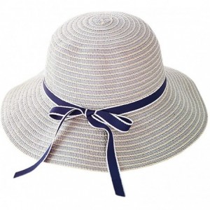 Sun Hats Cute Girls Sunhat Straw Hat Tea Party Hat Set with Purse - Blue and Grey - CA193TNIUCS $11.79