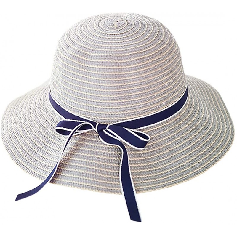 Sun Hats Cute Girls Sunhat Straw Hat Tea Party Hat Set with Purse - Blue and Grey - CA193TNIUCS $25.66