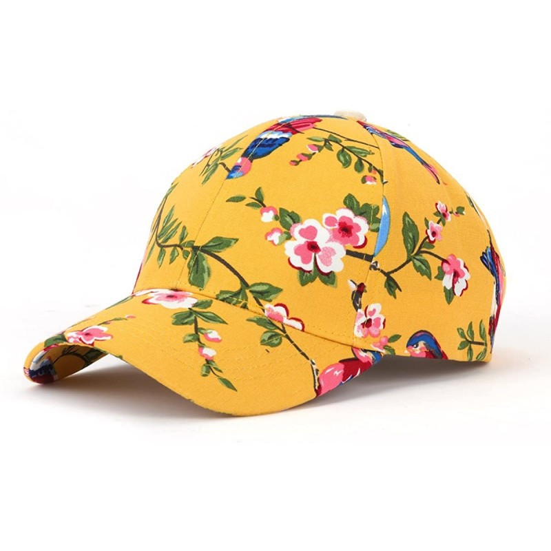 Baseball Caps Floral Print Baseball Cap Adjustable 100% Cotton Canvas Dad Hat Hats for Women - Floral-yellow - CS182MUXC9H $2...