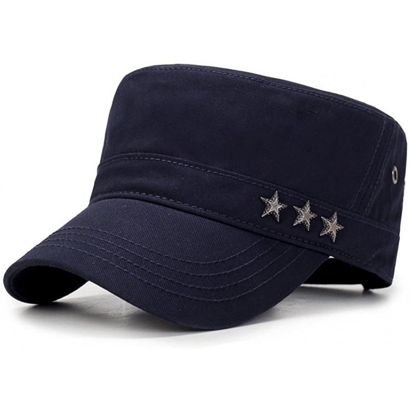 Baseball Caps Unisex Solid Brim Flat Top Cadet Caps Adjustable Snapback Corps Military Stylish Flat Top Hats with Stars Besid...