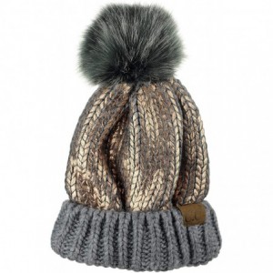 Skullies & Beanies Women's Faux Fur Pom Shiny Metallic Finished Knit Beanie Hat - Light Mel Grey/Rose - C118IQGWDKE $32.04