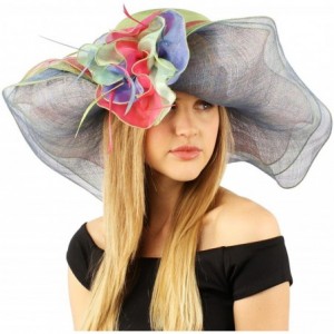 Sun Hats Summer Kentucky Derby Side Flip 7" Brim Layer Floppy Flower Feathers Hat - Rainbow - CV11CGZN1VJ $93.76