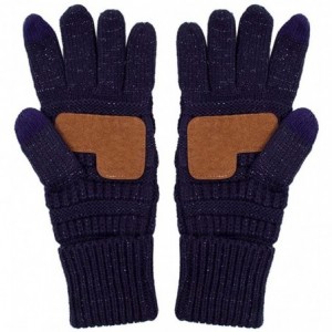 Skullies & Beanies 3pc Set Trendy Warm Chunky Soft Stretch Cable Knit Beanie Scarves Gloves Set - Metallic Navy - CM187GQTCSU...