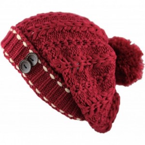 Skullies & Beanies 1000CMH-Women's Knit Beanie with Buttons and Pom Pom Winter Hat - Burgundy - CB125WGK3N7 $20.05