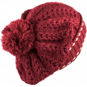 Skullies & Beanies 1000CMH-Women's Knit Beanie with Buttons and Pom Pom Winter Hat - Burgundy - CB125WGK3N7 $11.57