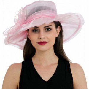 Sun Hats Women's Colorful Organza Kentucky Wide Brim Bow Derby Sun Hat - Pink - CT17XWKH666 $13.32