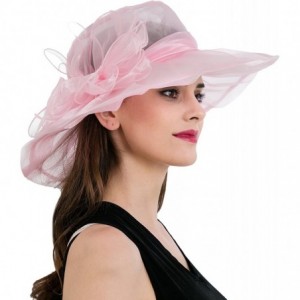 Sun Hats Women's Colorful Organza Kentucky Wide Brim Bow Derby Sun Hat - Pink - CT17XWKH666 $30.49