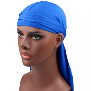 Skullies & Beanies Cotton Stretchable Premium Durag 360 Waves Extra Long Tail Straps for Men - Blue - C918Q2ITENZ $21.32