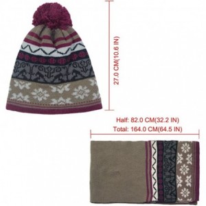 Skullies & Beanies Christmas Pom Pom Beanie Winter Warm Knit Cap Skully-Scarf & Hat Set - Dark Red & Brown Scarf - CH186HE0R8...