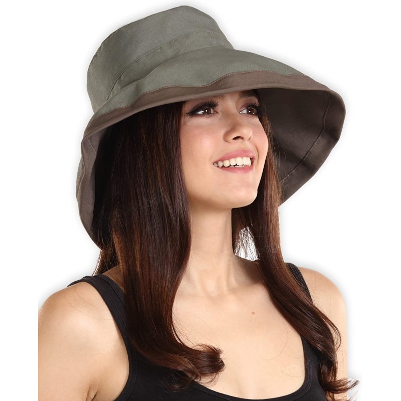 Sun Hats Outdoor Womens Sun Hat Protection - Olive Green - Cotton With Drawstring - C018E7TMSHT $24.55