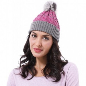 Skullies & Beanies Cable Knit Beanie Warm Faux Fuzzy Fur Pom Pom Skull Ski Cap for Men- Women - Pink 01 - C918L6C4WTN $19.98