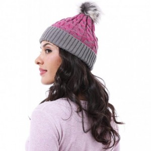 Skullies & Beanies Cable Knit Beanie Warm Faux Fuzzy Fur Pom Pom Skull Ski Cap for Men- Women - Pink 01 - C918L6C4WTN $17.63