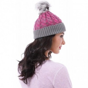 Skullies & Beanies Cable Knit Beanie Warm Faux Fuzzy Fur Pom Pom Skull Ski Cap for Men- Women - Pink 01 - C918L6C4WTN $18.80