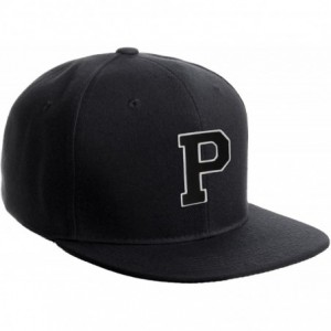 Baseball Caps Classic Snapback Hat Custom A to Z Initial Raised Letters- Black Cap White Black - Initial P - CP18G4QON9Y $30.49