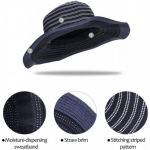 Sun Hats Womens Striped Straw Hat Floppy Beach Hats Foldable Wide Brim Sun Cap for Women - Navy - C118D5XM00K $9.66