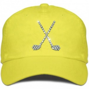 Baseball Caps Ladies Cap with Bling Rhinestone Design of Crossed Clubs - Lemon - CL184WA5ICA $59.79