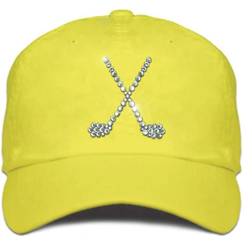 Baseball Caps Ladies Cap with Bling Rhinestone Design of Crossed Clubs - Lemon - CL184WA5ICA $32.25