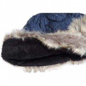 Skullies & Beanies Women's Faux Fur Brim Winter Hat- Sherpa Lined- Chunky Cable Knit- Extra Warm! - Saphire Blue - C718LEZ0W3...
