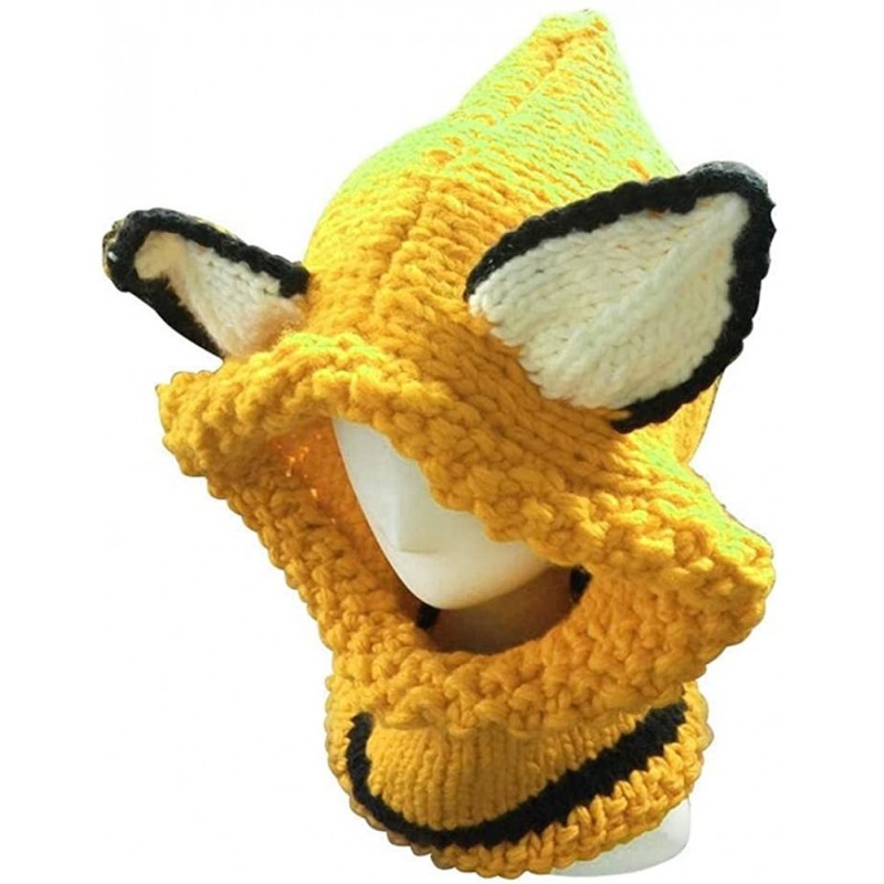 Skullies & Beanies Knit Fox Hat for Women Winter Warm Cap Integrated Hooded Scarf Beanies - Yellow - CV188A6LHAO $40.82