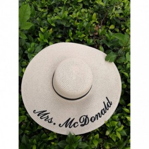 Sun Hats Custom Womens Floppy Sun Straw Hat - Embroider Your Own Words- Wide Brim - Beige + Band - CD182GZ7EA2 $73.14